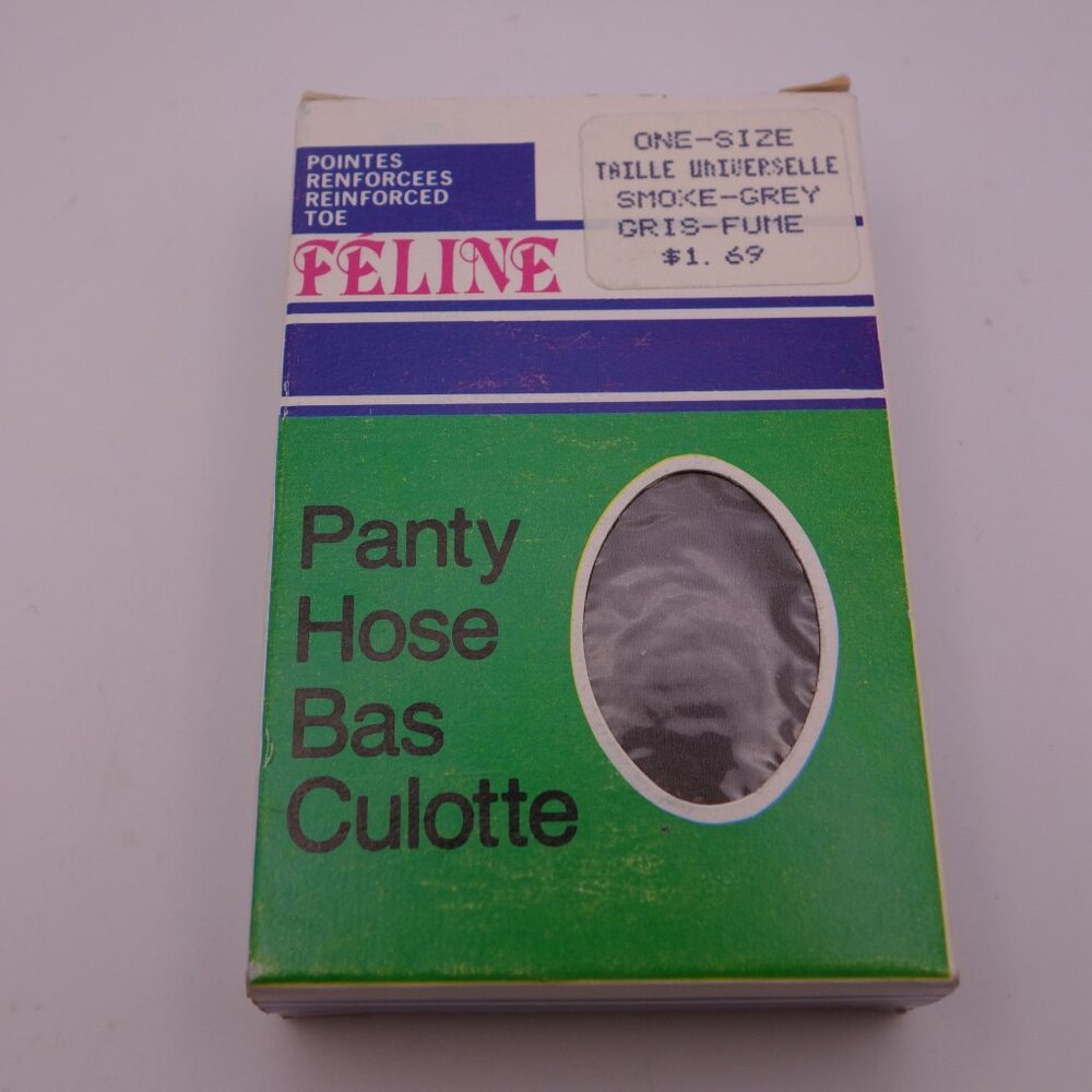 Vintage Feline One-Size Smoke-Grey 100% Nylon Made in Canada Pantyhose